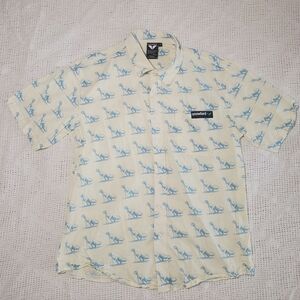 Snowbird Men's Cream/yellowish And Blue Medium Shirt With Skiing T-rex's